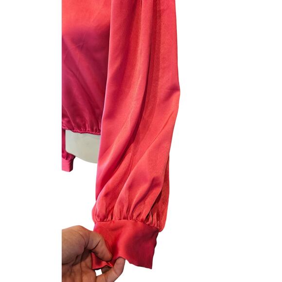 NWT prettygarden hot pink satin crop bubble long sleeve top M glam barbie NEW - Picture 3 of 9